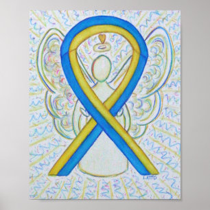 Poster voor blauwe en gele bewustzijn Ribbon Angel