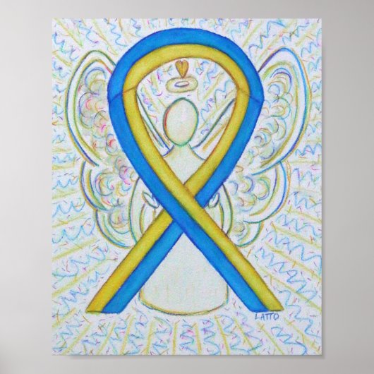 Poster voor blauwe en gele bewustzijn Ribbon Angel (Voorkant)