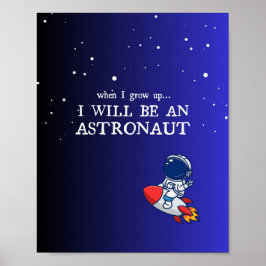 Poster voor blauwe kinderkamer, astronaut, galacti