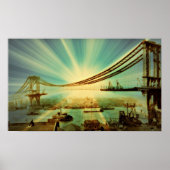 Poster voor de bouw van Manhattan Bridge met styli (Voorkant)