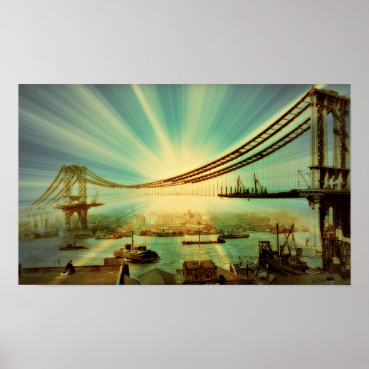 Poster voor de bouw van Manhattan Bridge met styli (Voorkant)