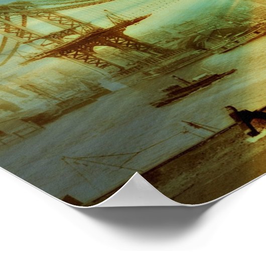 Poster voor de bouw van Manhattan Bridge met styli (Hoek)