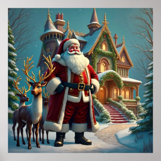 Poster voor de kerstman en de rendieren (Voorkant)