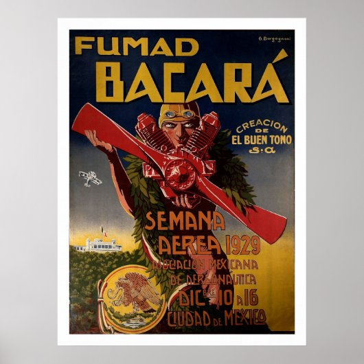 poster voor de luchtvaart van 1929 "Fumad Bacara" (Voorkant)