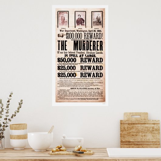 Poster voor de moord op Lincoln 1865 (Keuken)