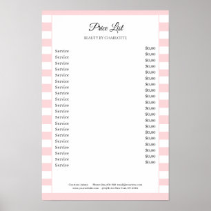 Poster voor de prijslijst voor moderne Stripes Sal