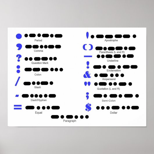 Poster voor de punctietabel Morse Code (Voorkant)