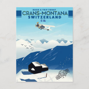 poster voor de skilm crans-montana Zwitserland Briefkaart