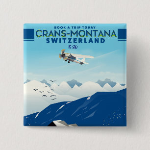 poster voor de skilm crans-montana Zwitserland Vierkante Button 5,1 Cm