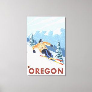 Poster voor downhill Snow Skier- Vintage Travel 2 Canvas Afdruk