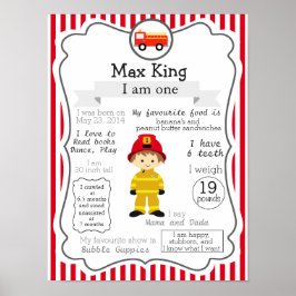 Poster voor eerste verjaardag van brandweerman
