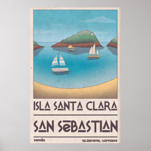 Poster voor eilandvakantie, kalme baai, afgerond