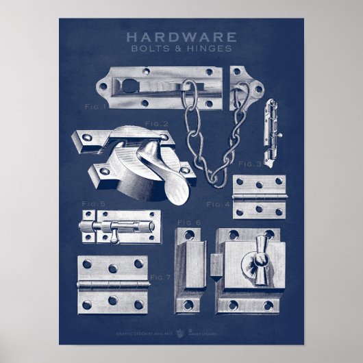  Poster voor hardware Bolts-Hinges Denim Dark (Voorkant)