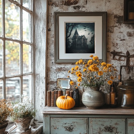 Poster voor haunted House - Halloween Spooky Print