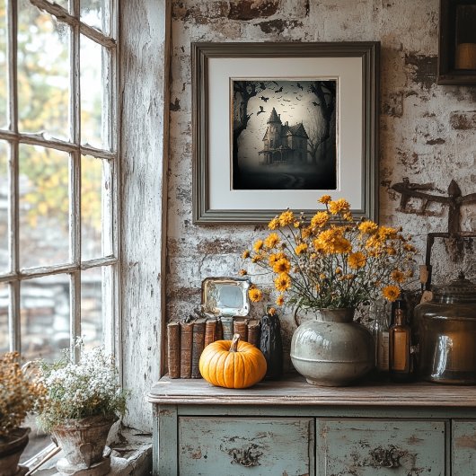 Poster voor haunted House - Halloween Spooky Print