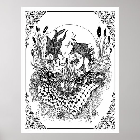 Poster voor het kleuren van de vis van mevrouw Dee (Voorkant)