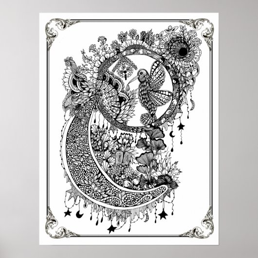 Poster voor het kleuren van "Mrs Dee's Hummingbird (Voorkant)