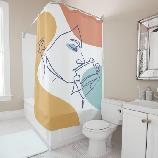 poster voor lijntekenkunst drink koffie douchegordijn (In situ)