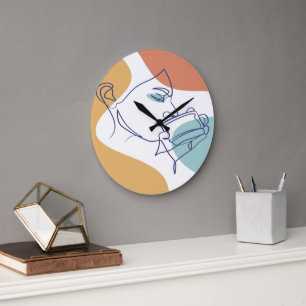 poster voor lijntekenkunst drink koffie grote klok