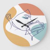 poster voor lijntekenkunst drink koffie grote klok (Voorkant)