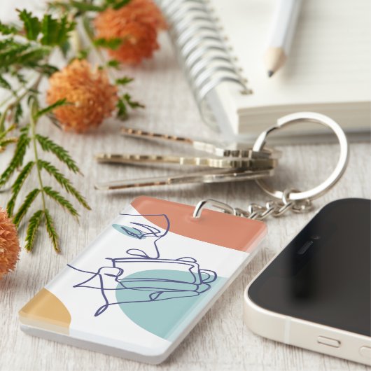 poster voor lijntekenkunst drink koffie sleutelhanger (Voorkant Rechts)