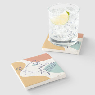 poster voor lijntekenkunst drink koffie stenen onderzetter