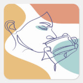 poster voor lijntekenkunst drink koffie vierkante sticker (Voorkant)