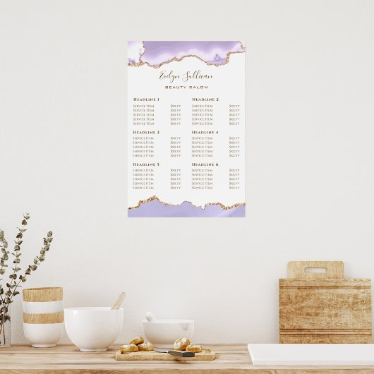 Poster voor lijst met prijzen voor lavender Agate (Keuken)