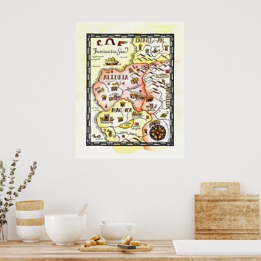 Poster voor Magic Lands Fantasy Map (Keuken)