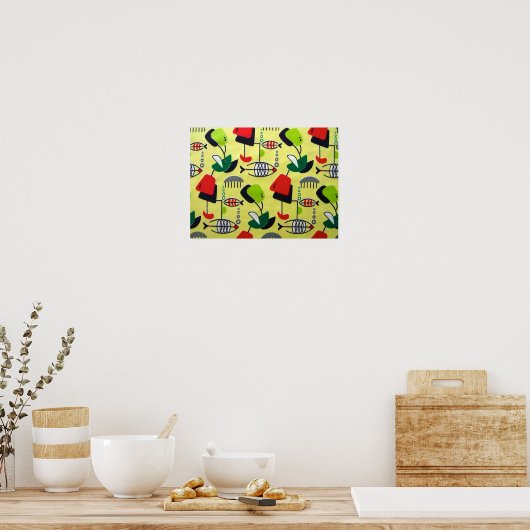 Poster voor middeleeuwse moderne atoomvisontwerpen (Keuken)