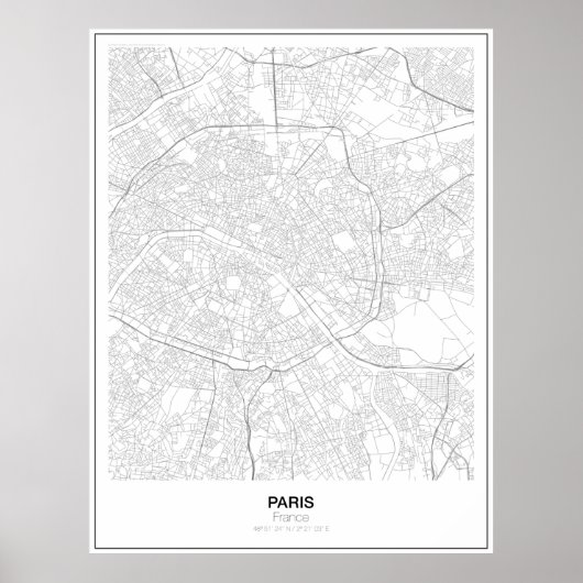 Poster voor minimalistische kaarten in Parijs, Fra (Voorkant)