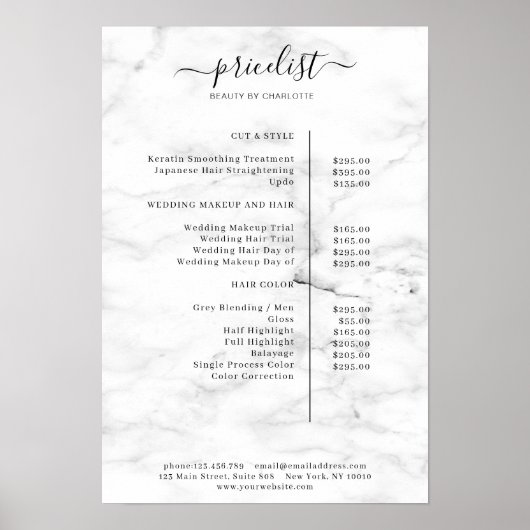 Poster voor moderne marmerprijslijst (Voorkant)