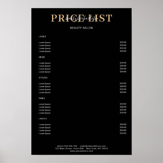 Poster voor moderne zwarte prijslijst (Voorkant)