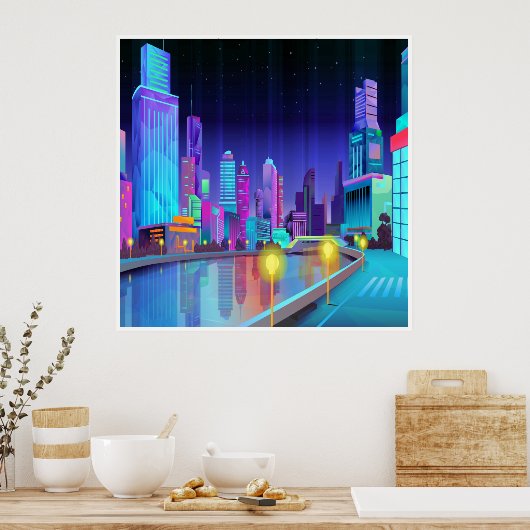 Poster voor panoramisch kunstwerk met grote stadsn (Keuken)