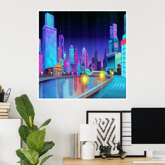 Poster voor panoramisch kunstwerk met grote stadsn (Thuiskantoor)