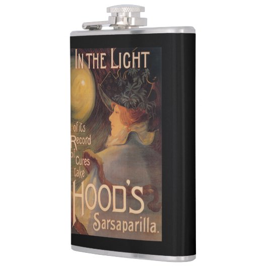 Poster voor promotie van Sarsaparilla in Hood Heupfles (Links)