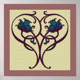 Poster voor pruimenontwerp en blauw Floral Art