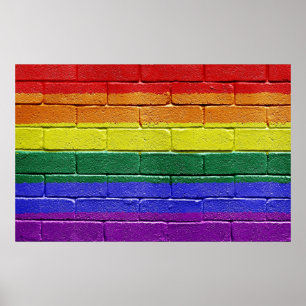Poster voor regenboogvlagbrick-muur