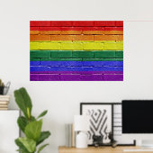 Poster voor regenboogvlagbrick-muur (Thuiskantoor)