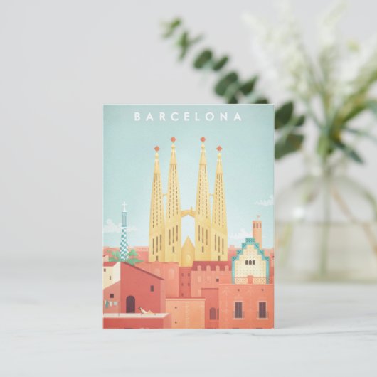 Poster voor reizen in Barcelona - Art Briefkaart (Staand voorkant)