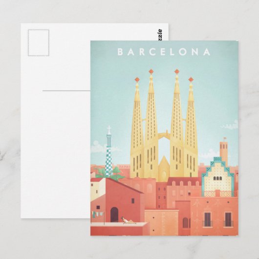 Poster voor reizen in Barcelona - Art Briefkaart (Voorkant / Achterkant)