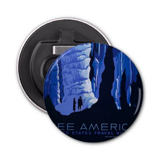 Poster voor reizen met reisafdruk button flesopener (Voorkant)