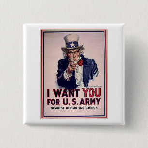 Poster voor rekrutering oom Sam Army Vierkante Button 5,1 Cm