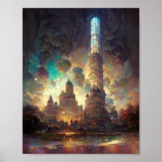 Poster voor sci-Fi-kunst in de stad met lichte fan (Voorkant)