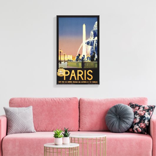 Poster voor treinreizen met Parijs opnieuw ingeste Canvas Afdruk (Insitu (Woonkamer))