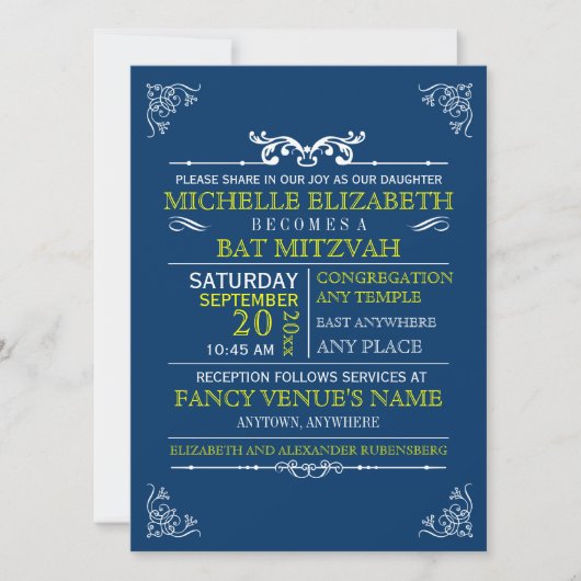 Poster voor Typografie Bar-Bat Mitzvah Kaart (Voorkant)