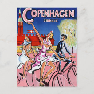 Poster voor Vintage-reizen in Kopenhagen hersteld Briefkaart