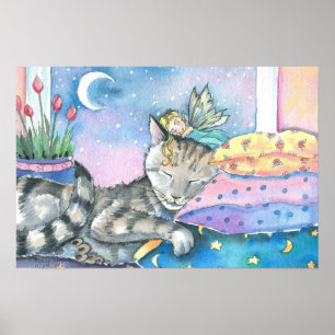 Poster voor whimsical Fairy and Tabby Cat Art