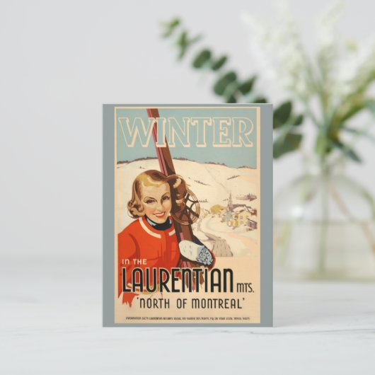  poster voor winterskiën briefkaart (Staand voorkant)