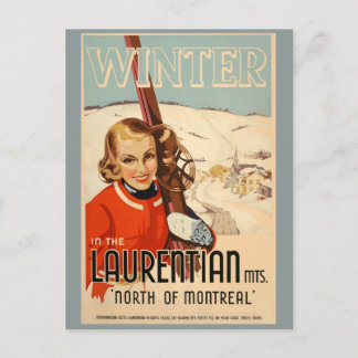 poster voor winterskiën briefkaart